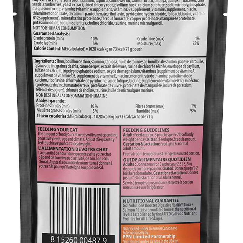 GO! SOLUTIONS,  BOOSTER Digestive Health Tuna + Salmon Pate - 71 g - Wet Cat Food image number null