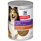 Science Diet, Adult Sensitive Stomach & Skin Tender Turkey & Rice Stew Canned Dog Food, 363 g - Wet  image number null
