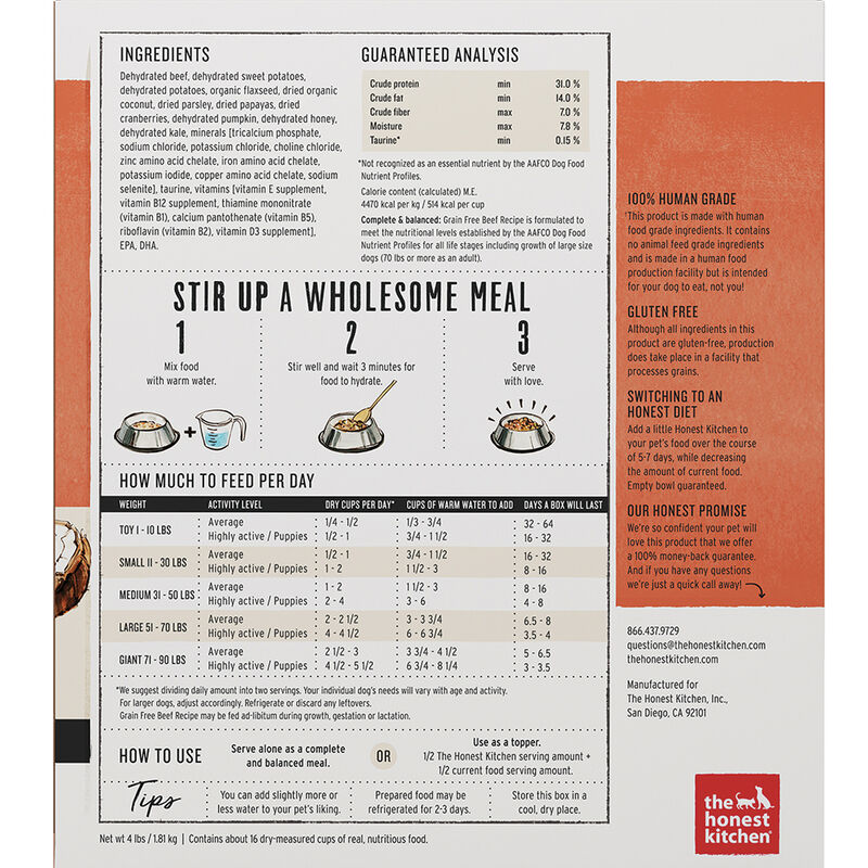 The Honest Kitchen, Grain Free Beef Recipe - Freeze Dried Dog Food image number null