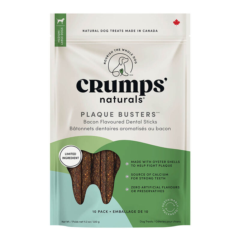 Crumps' Naturals, Bacon Style Plaque Busters - 7" - 10pk - Dog Treat image number null