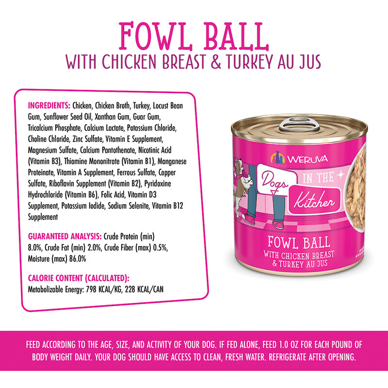 Weruva, Can, Adult - Fowl Ball - 285 g - Minced - Wet Dog Food image number null