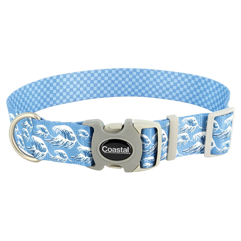 Adjustable Dog Collar, Blue Waves with Blue Checkers, Medium - 1" x 12"-18" image number null