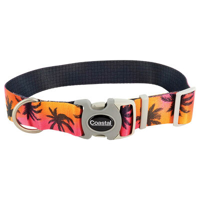 Adjustable Dog Collar, Sunset Palms with Black Grid, Medium - 1" x 12"-18"