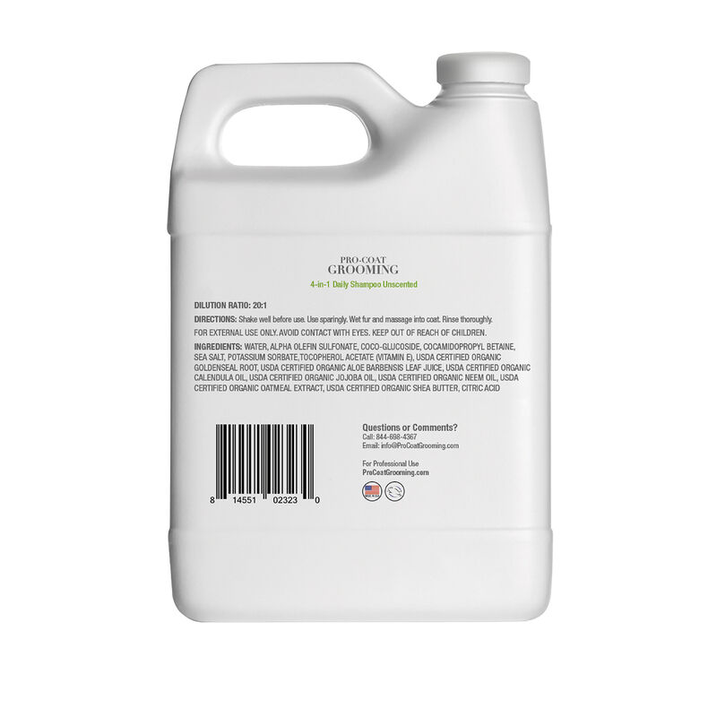 Pro Coat Grooming, 4 in 1 Daily Shampoo - Unscented - 1 Gallon image number null