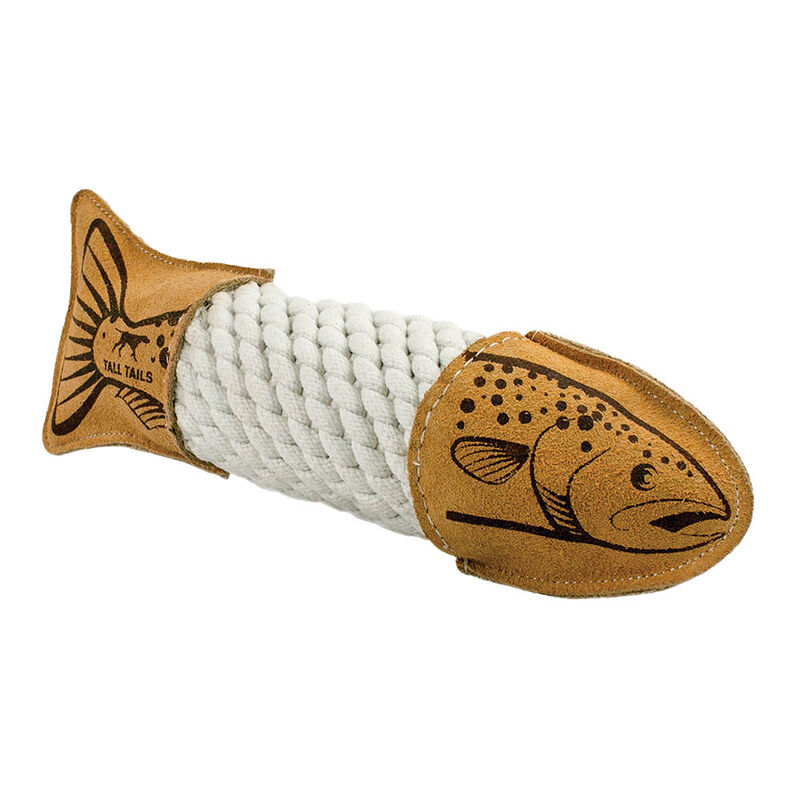 Tall Tails, Natural Leather & Rope Trout - 15" - Tug Dog Toy image number null