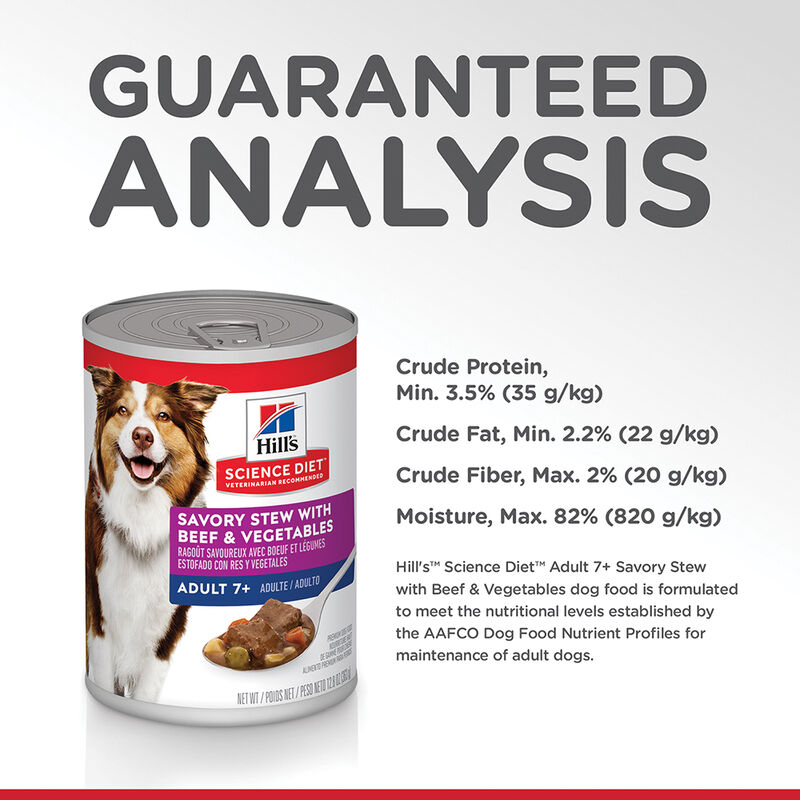 Science Diet, Adult 7+ Savory Stew with Beef & Vegetables Canned Dog Food, 363 g - Wet Dog Food image number null