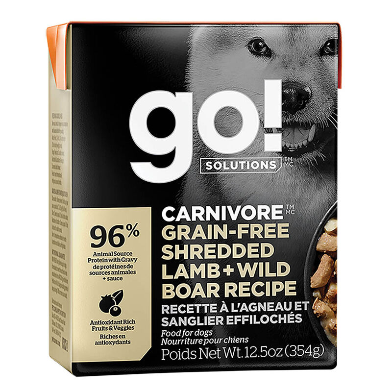 GO! SOLUTIONS, CARNIVORE Grain Free Shredded Lamb + Wild Boar Recipe for dogs - Wet Dog Food image number null