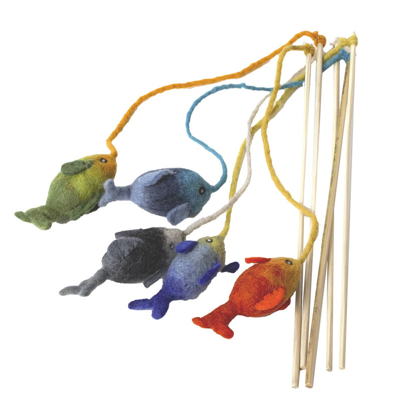 Dharma Dog Karma Cat, Wool Cat Teasers - Fish - Assorted Colours image number null