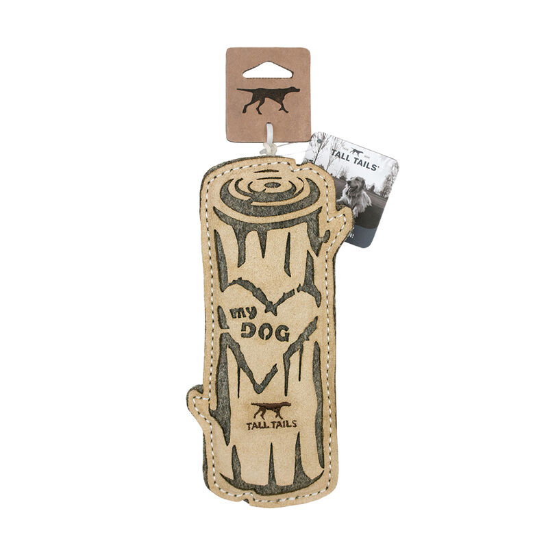Tall Tails, Leather & Wool - Love My Dog Log - Tan - 9" - Toss Dog Toy image number null