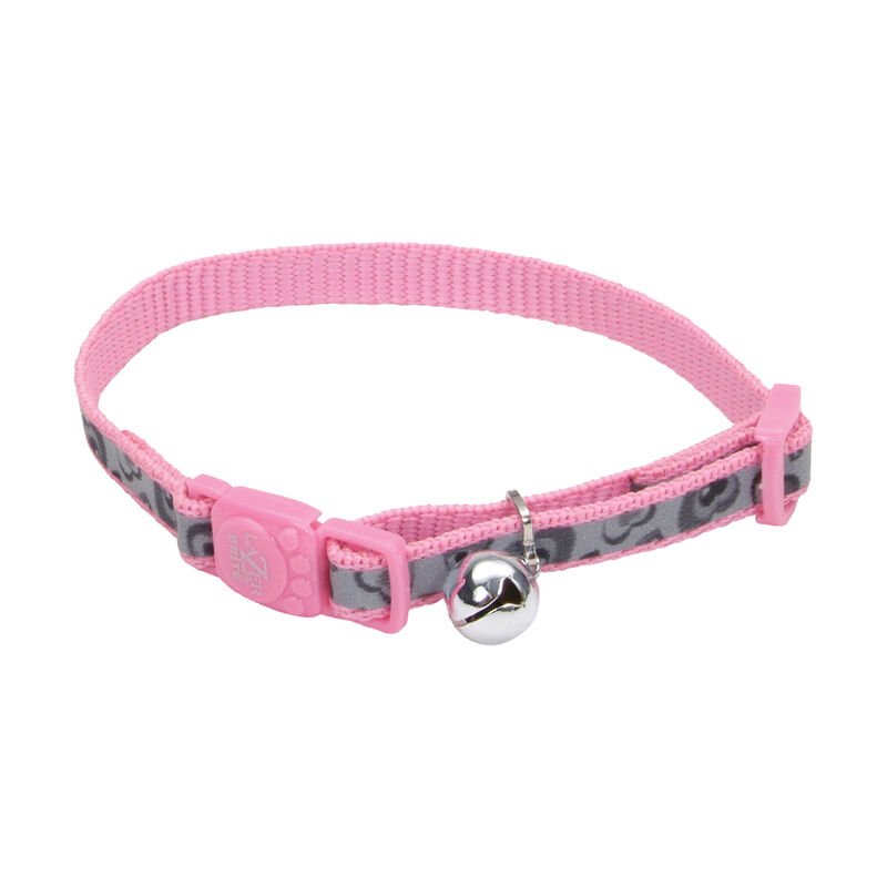 Cat Collar - Reflective Breakaway Pink Hearts - 3/8x8-12" image number null