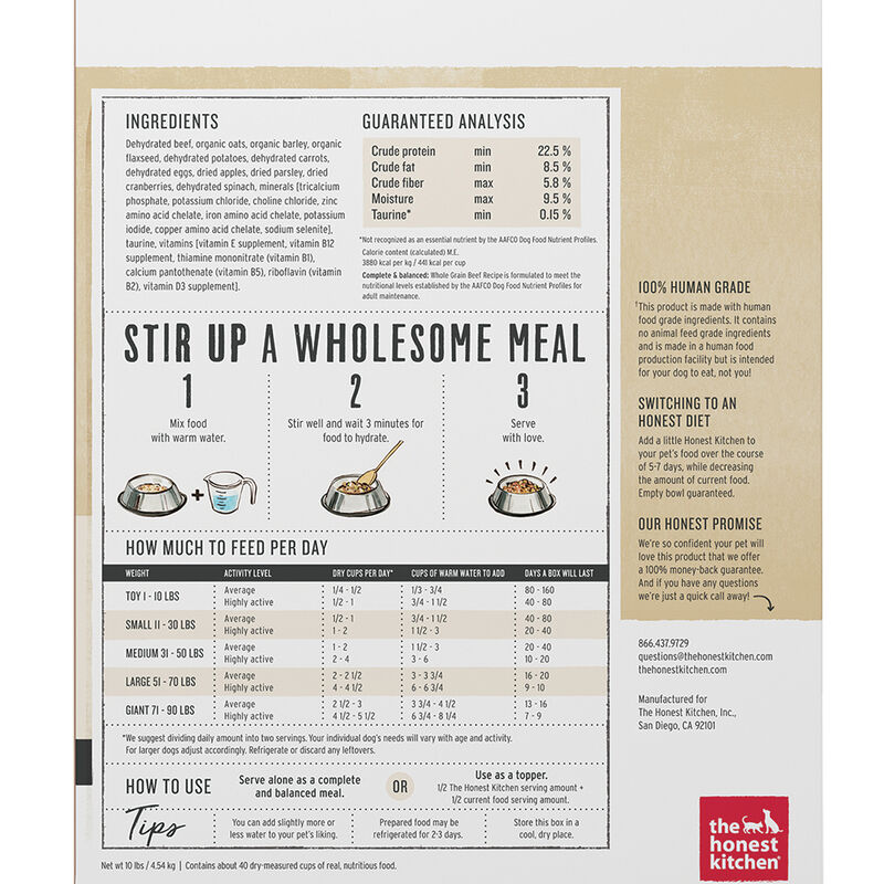 The Honest Kitchen, Whole Grain Beef Recipe - Freeze Dried Dog Food image number null
