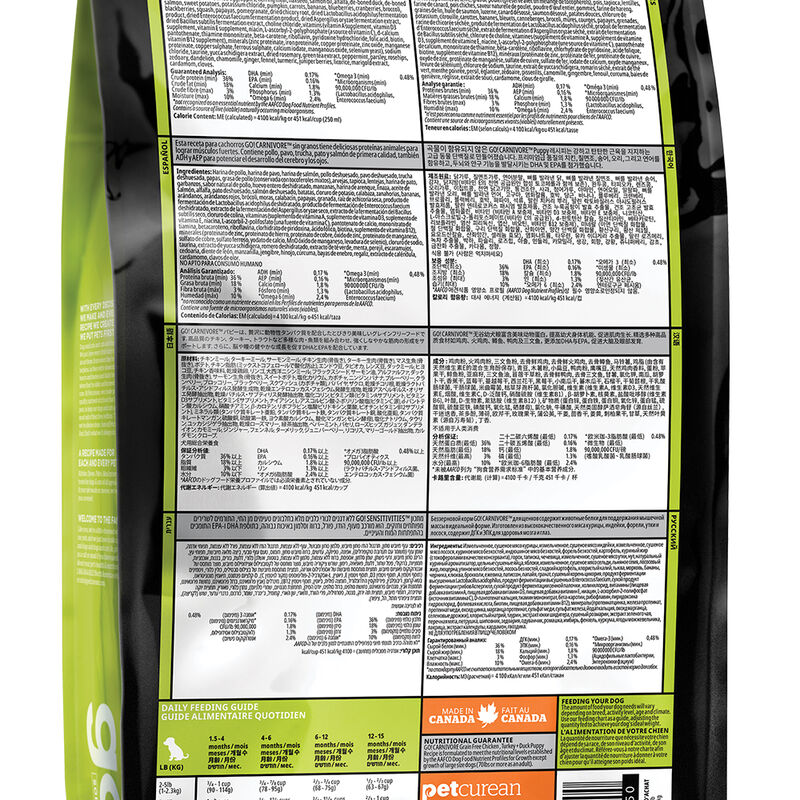 GO! SOLUTIONS, CARNIVORE Grain Free Chicken, Turkey + Duck Puppy recipe for dogs - Dry Dog Food image number null