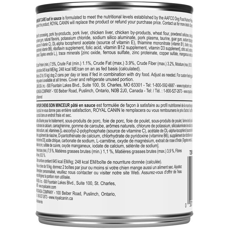 Royal Canin, Canine Care Nutrition Adult Weight Care Loaf in Sauce - Wet Dog Food image number null