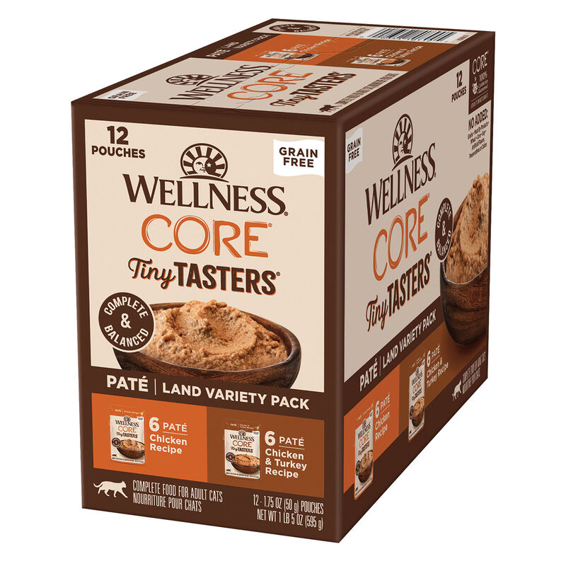 Wellness, Pouch, Feline Adult - Core Grain Free Tiny Tasters Pate Variety Pack - Land - 50 g - 12 pk image number null