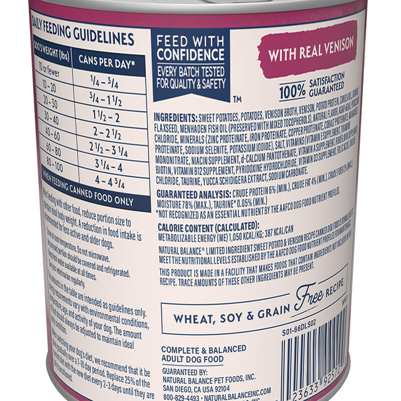 Natural Balance, Limited Ingredient Canned Dog Formula, Venison & Sweet Potato - 369 g - Wet Dog Foo image number null