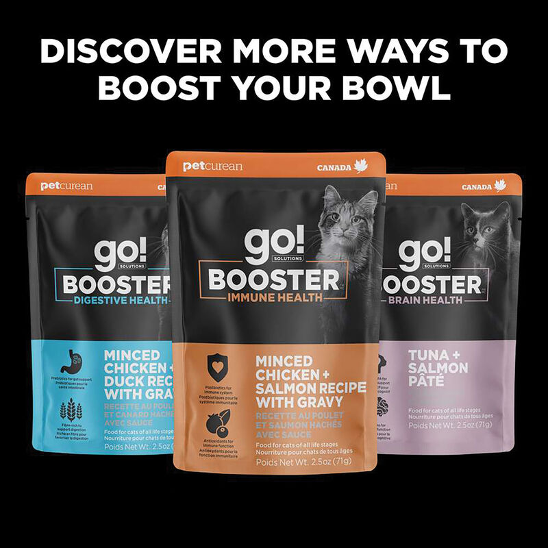 GO! SOLUTIONS,  BOOSTER Weight Management Shredded Chicken + Duck in broth - 71 g - Wet Cat Food image number null