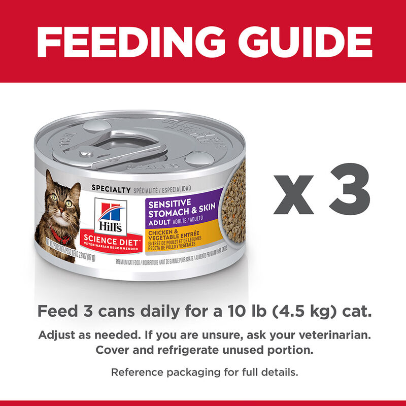 Science Diet, Adult Sensitive Stomach & Skin Chicken & Vegetable Entr&eacute;e - 82 g - Wet Cat Food image number null