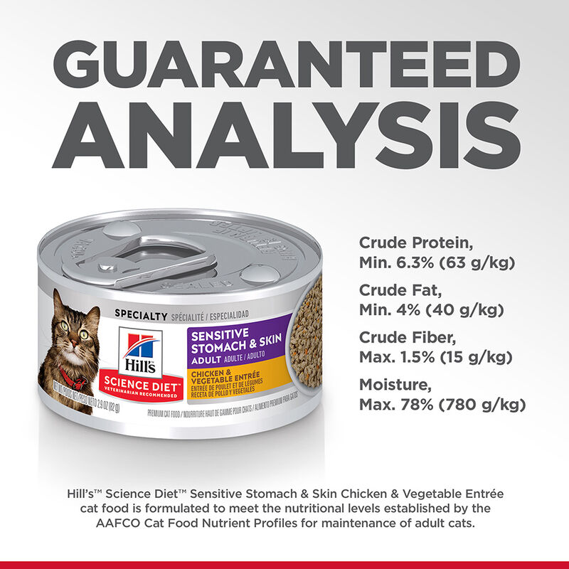 Science Diet, Adult Sensitive Stomach & Skin Chicken & Vegetable Entr&eacute;e - 82 g - Wet Cat Food image number null