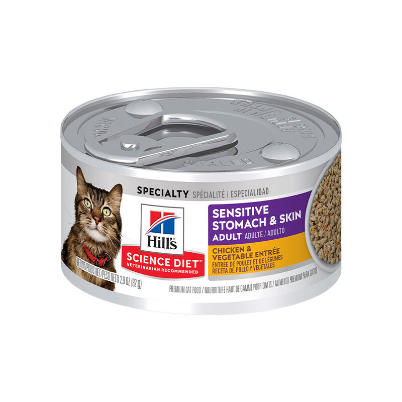 Science Diet, Adult Sensitive Stomach & Skin Chicken & Vegetable Entr&eacute;e - 82 g - Wet Cat Food image number null