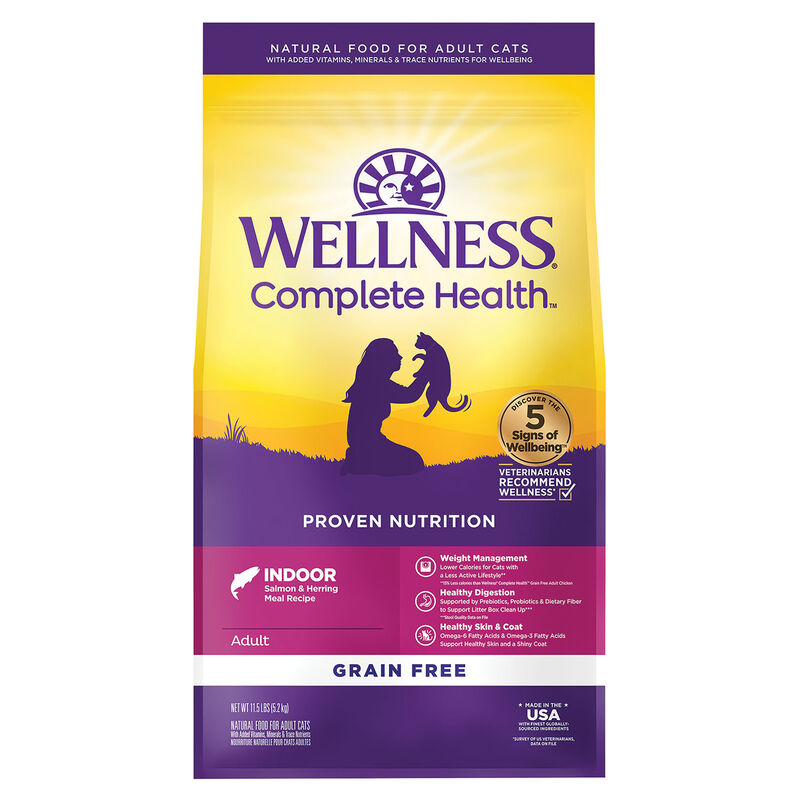 Wellness, Feline Adult - Grain Free -Complete Health - Indoor - Salmon & Herring Meal Recipe - Dry C image number null