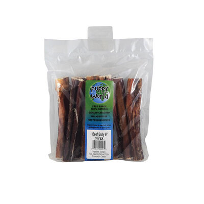 Puppy Love, Puppy World - Beef Bully - 6" - 10 Pack