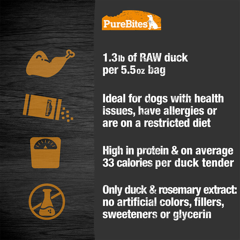 PureBites, Mid Size Treats - Duck Jerky - 156 g - Freeze Dried Dog Treat image number null