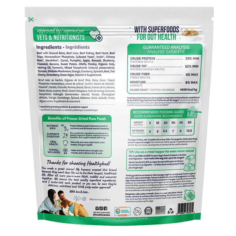 Healthybud, Freeze-Dried Beef Meal Patties 397g - Freeze Dried Dog Food image number null
