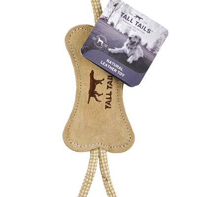 Tall Tails, Leather & Wool Bone Tug - Tan - 12" - Tug Dog Toy