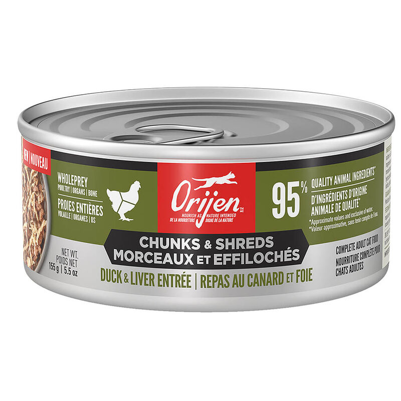 Orijen, Can, Feline Adult, Chunks & Shreds Duck & Liver Entree, 155g image number null