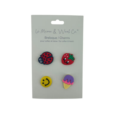 Meow & Woof, Decorative Charms for Dog Collar & Leash - Ice Cream, Berry, Smile & Ladybug - 4 pc