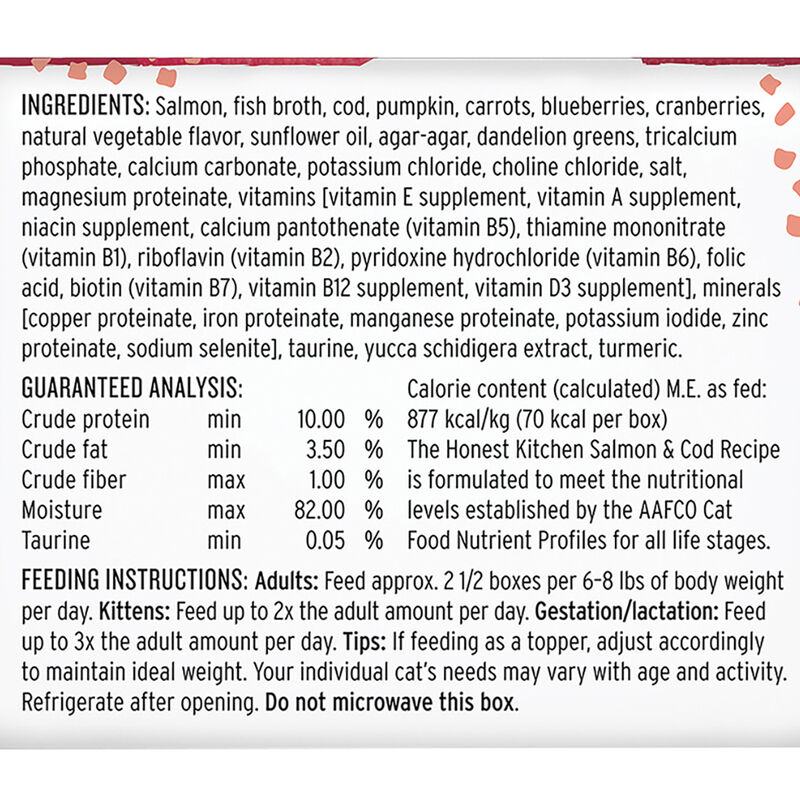 The Honest Kitchen, Feline Adult - Grain Free Minced Salmon & Cod in Fish Bone Broth Gravy - 79.4 g  image number null