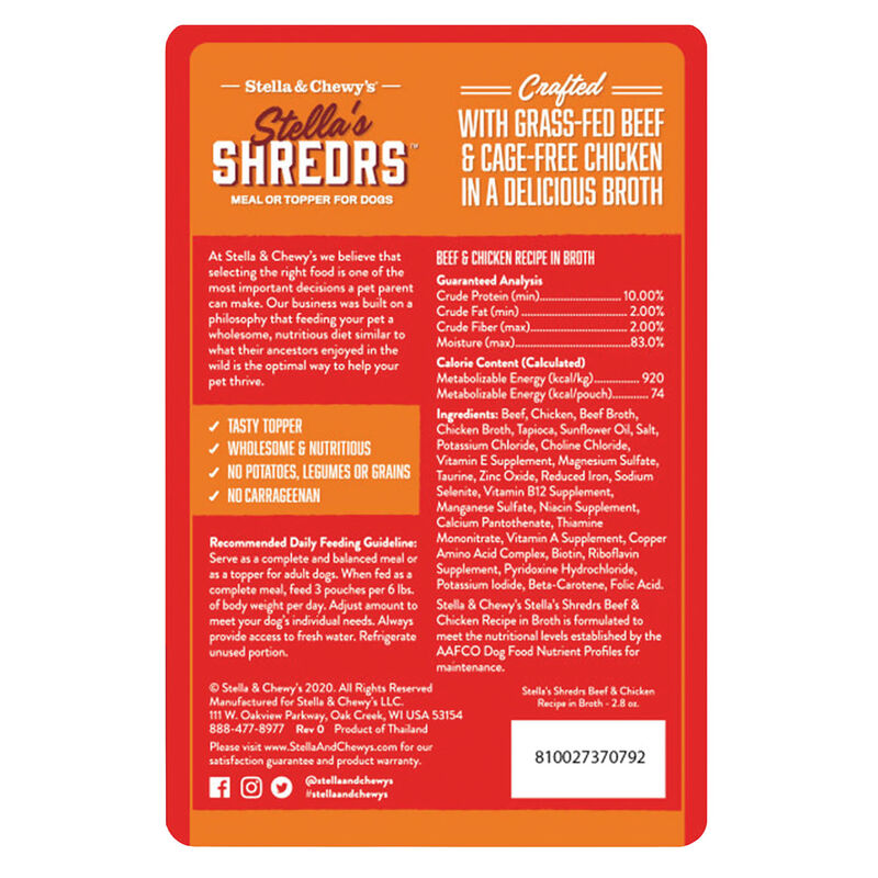 Stella & Chewy's Shredrs Grass Fed Beef & Cage Free Chicken &ndash; Dog Wet Food image number null