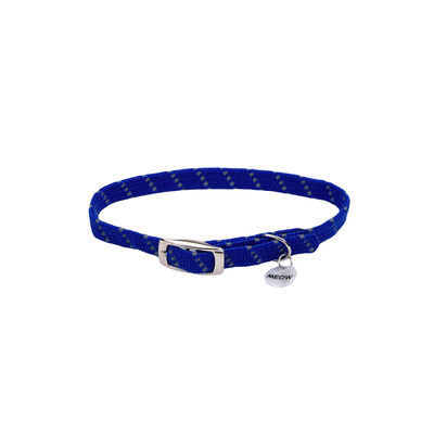 Cat Collar - Reflective Stretch - Blue w/Charm - 3/8x10"