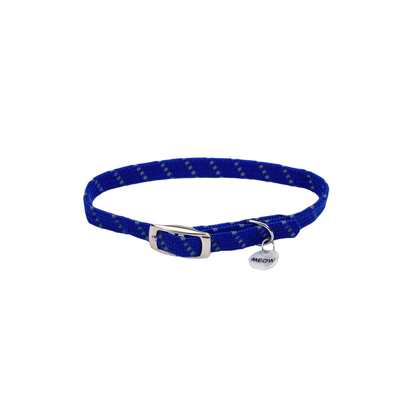 Cat Collar - Reflective Stretch - Blue w/Charm - 3/8x10" image number null