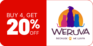 Promotional graphic for Weruva featuring a &ldquo;Buy 4, Get 20% Off&rdquo; offer.