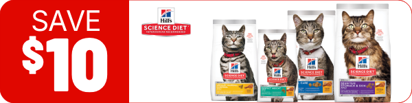 Promotional graphic for Science Diet featuring a &ldquo;Save $10&rdquo; offer.