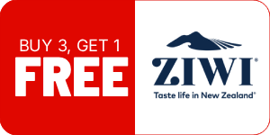Promotional graphic for ZIWI featuring a &ldquo;Buy 3, Get 1 Free&rdquo; offer.