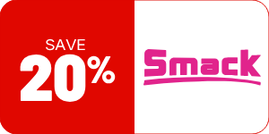 Promotional graphic for Smack featuring a &ldquo;Save 20%&rdquo; offer.