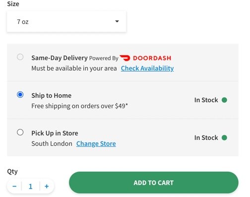 Infographic of product page showing where to select doordash option